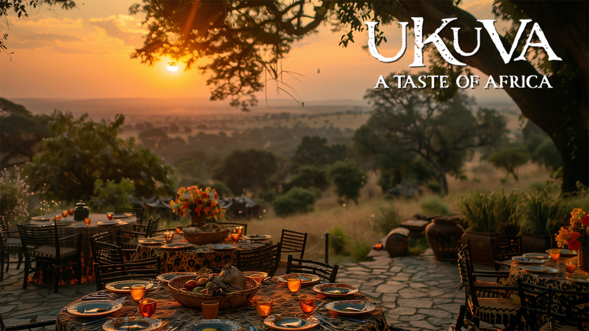 Tables at a Bushveld lodge at sunset